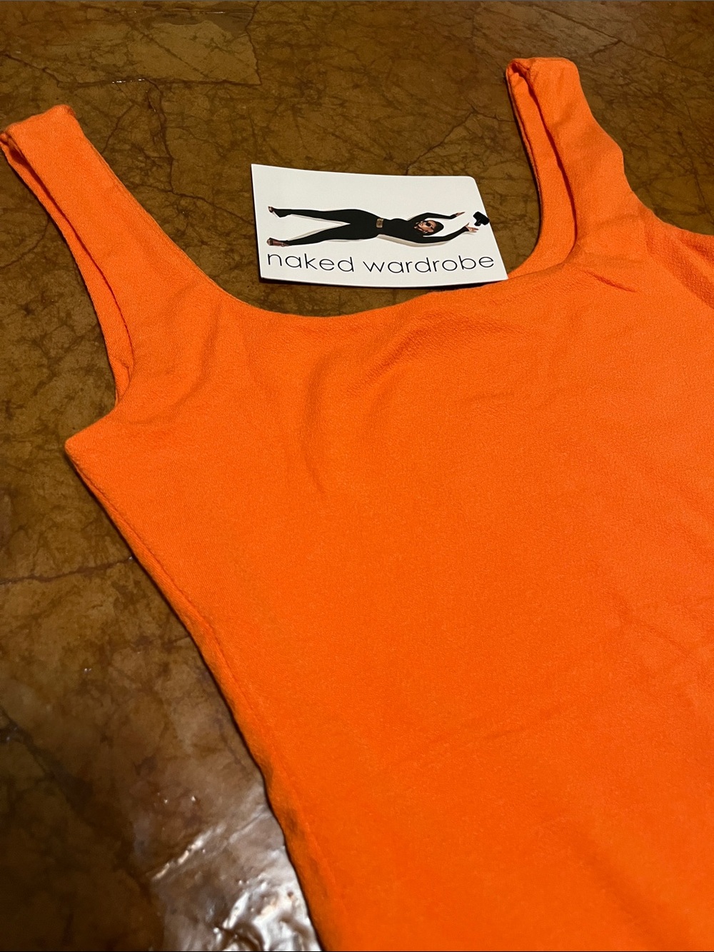 NWT Naked wardrobe Bright Orange Square Bodysuit Sz M